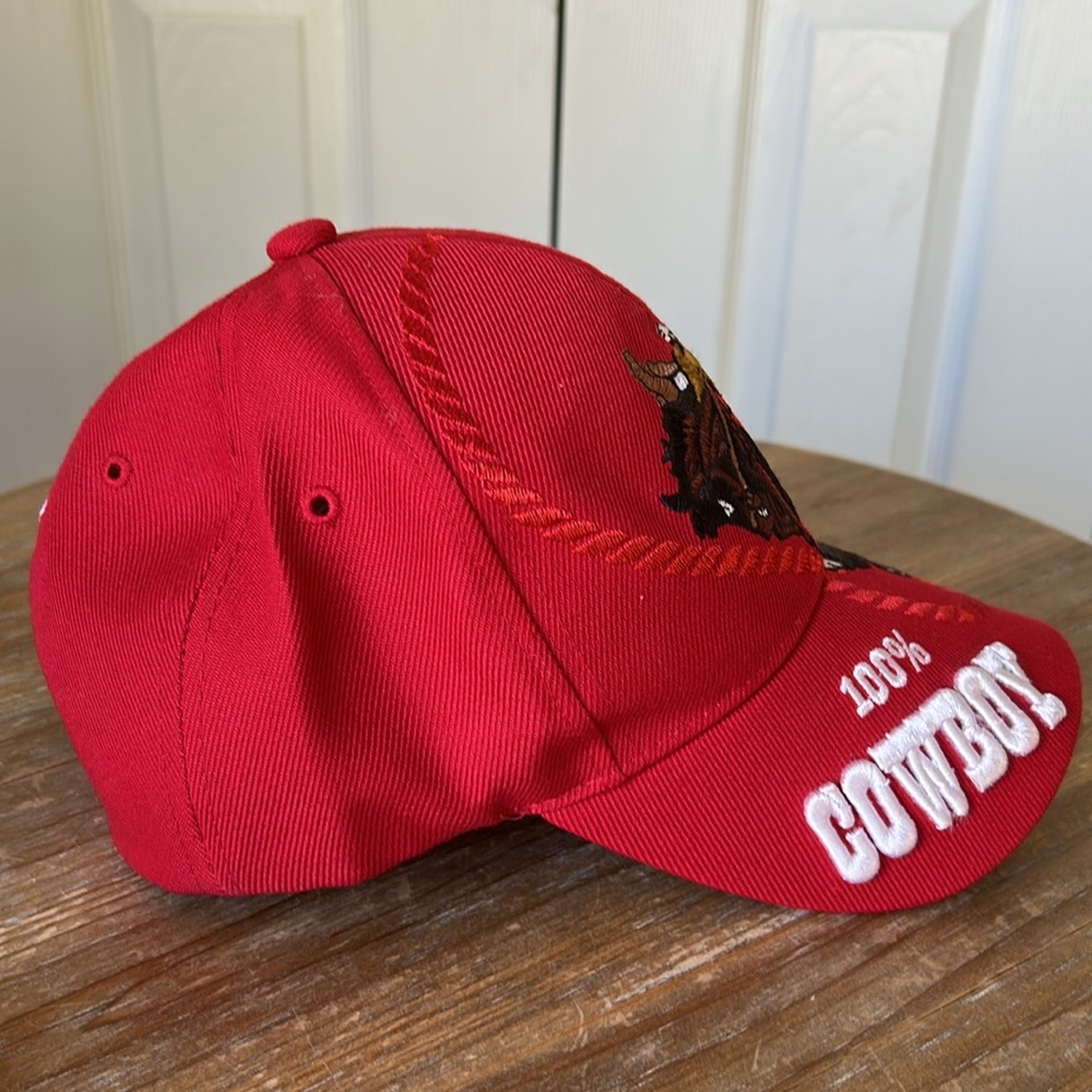 Red Cowboy Embroidered Cap. 100% Cowboy. - Picture 12 of 17